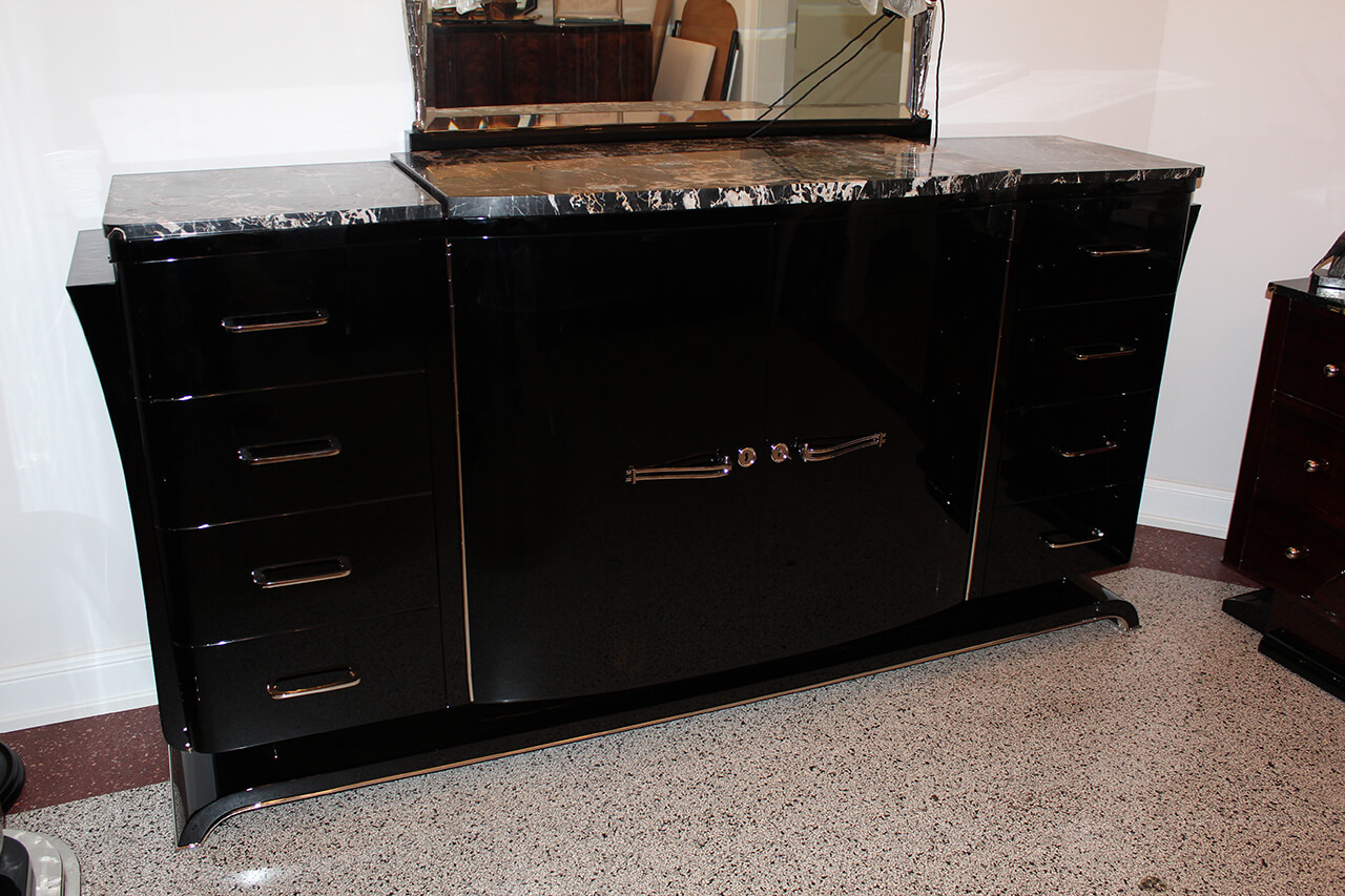 Sideboard Black High Gloss Lacquer Finish Art Deco Annette